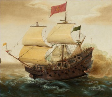 Buque de guerra Painting - Galeón español disparando su cañón de batalla naval
